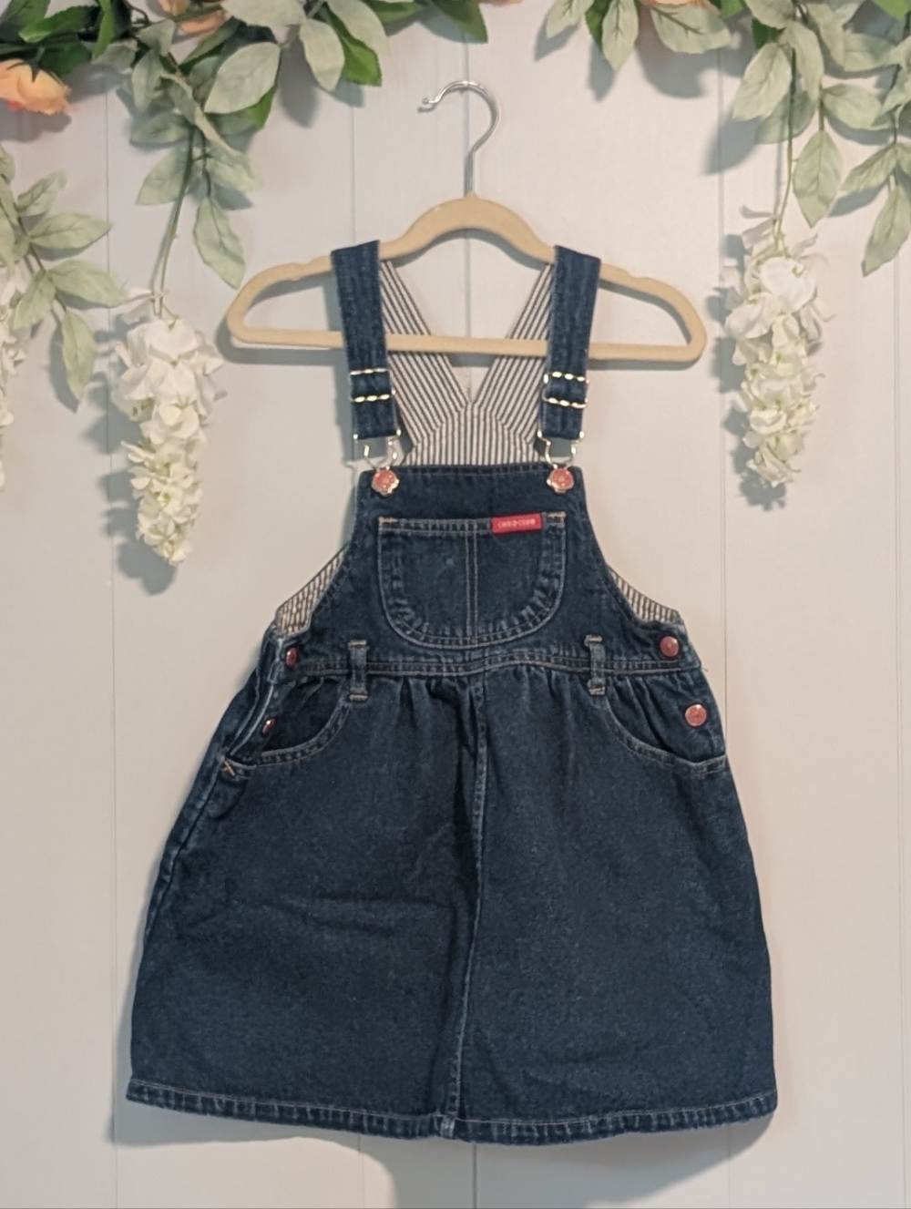 Girls Vintage Dark Blue Denim Overall Dress